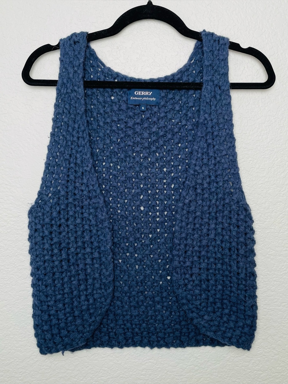 Gerry Blue Open Front Boho Knit Casual Lightweight Vest | Small